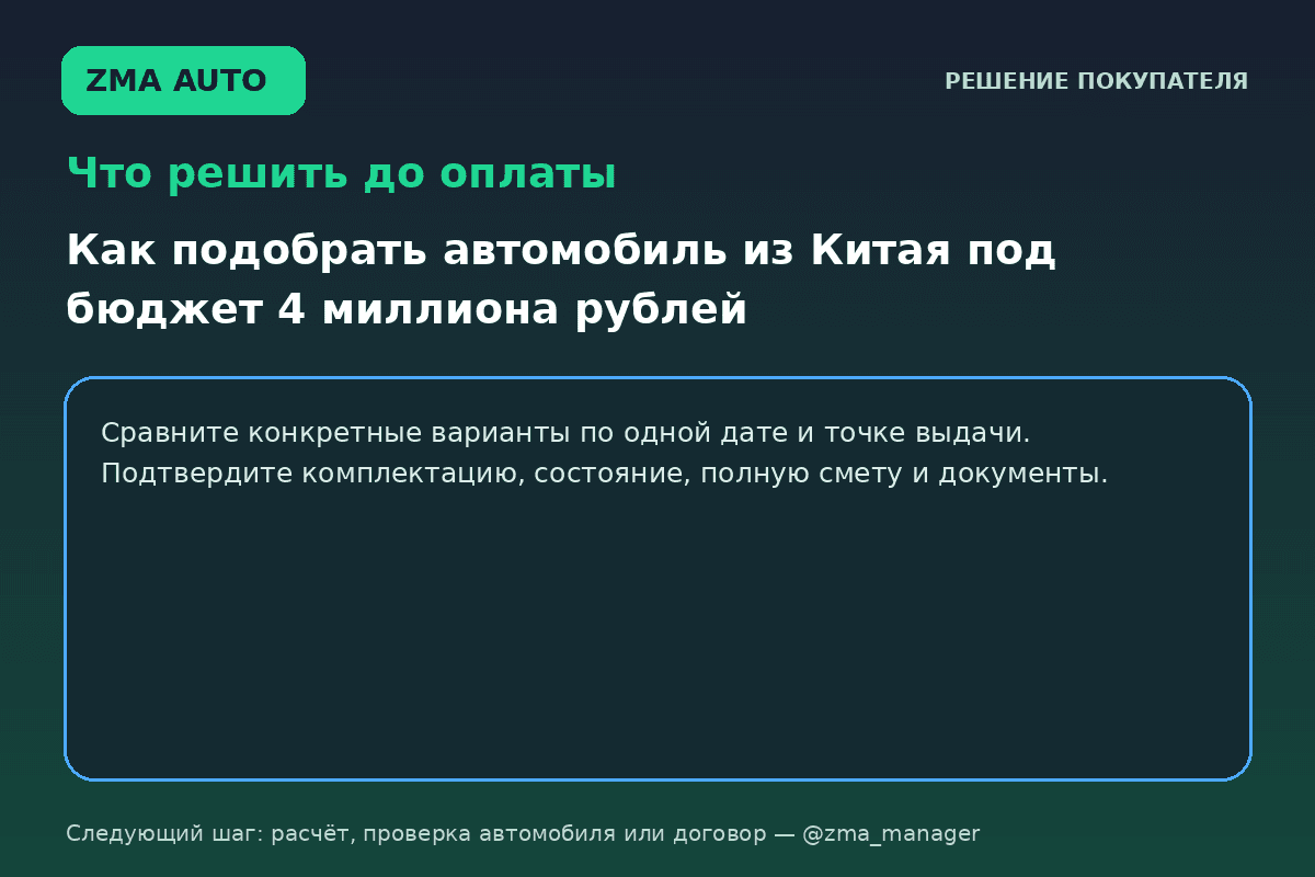 Автомобиль из Китая до 4 млн: три сценария выбора