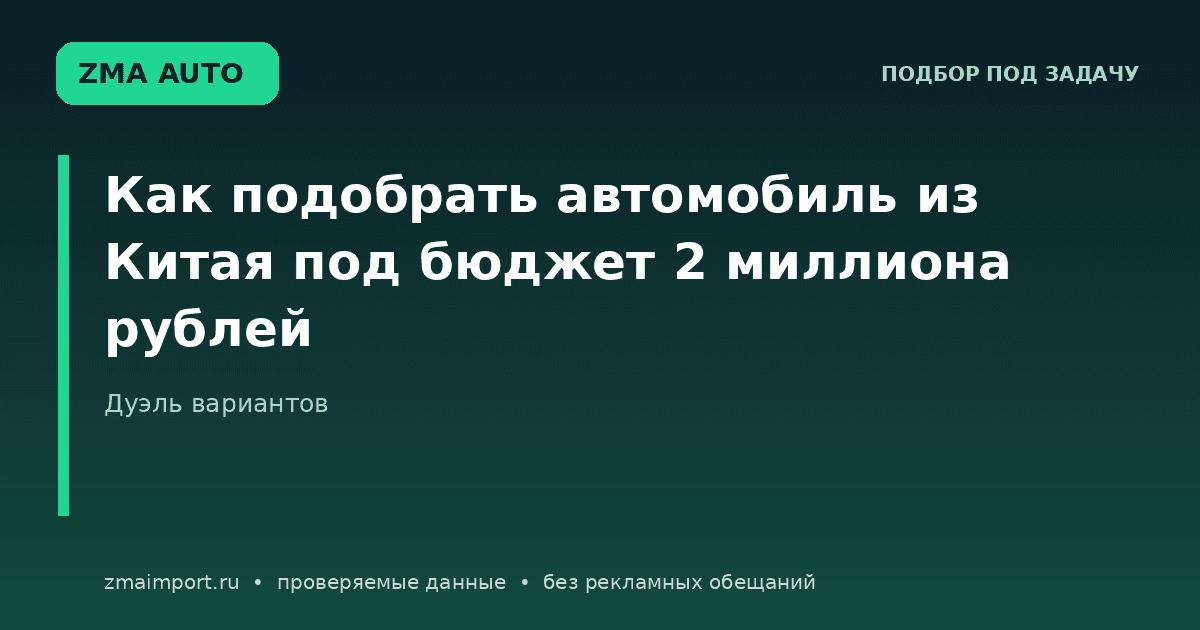 Автомобиль из Китая до 2 млн: три сценария выбора