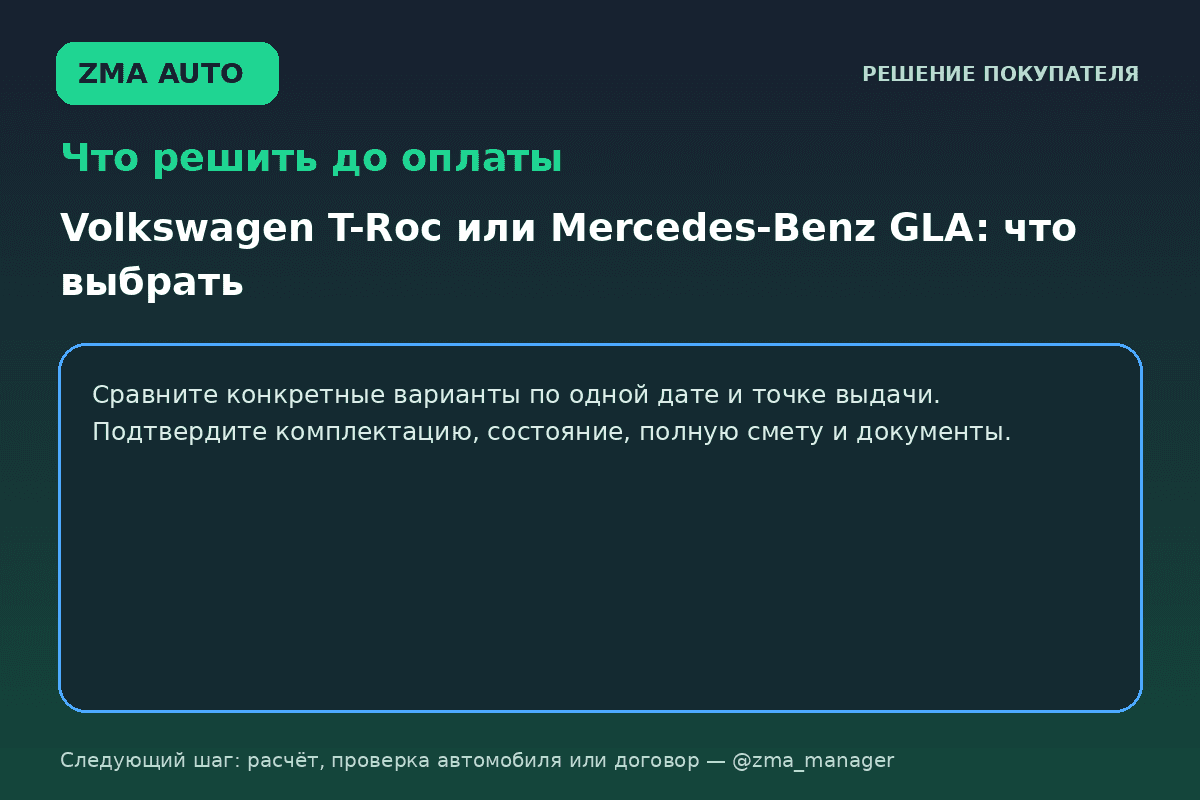 Volkswagen T-Roc или Mercedes-Benz GLA: выбор по бюджету